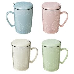 Кружка с крышкой и ложкой, 400 мл, L11,5 W8,5 H13 см, дизайн микс