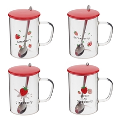 Кружка с крышкой и ложкой, 450 мл, L12 W8,5 H12 см, 4в.