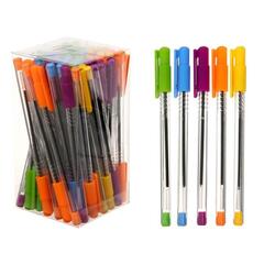 !Ручка шариковая 5 штук 0.7 мм, стержень синий, корпус прозрачный с цветными колпачками, МИКС