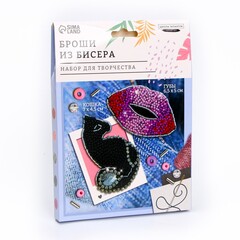 !09 Вышивка бисером «Кошка и губы», брошь