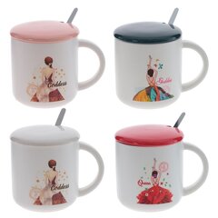 Кружка с крышкой и ложкой, 380 мл, L12 W9 H9,5 см, дизайн микс