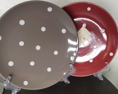 !09 НАБОР 2 ШТУКИ - ТАРЕЛКА ДЕСЕРТНАЯ "ГОРОХ" 19, 5 СМ., КЕРАМИКА ЦВЕТ КРАСНЫЙ