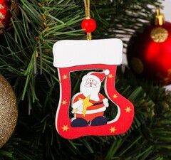 !09 Подвеска новогодняя (комплект 5 штук) «Валенок с сюрпризом», дизайн МИКС