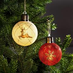 !09 Набор ёлочных шаров «Золотистые нити», 4 шт., d=8 см, 1 LED, от батареек, свечение тёплое белое