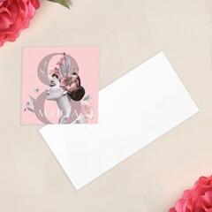 !Открытка-мини 5 штук раскладывающая «С 8 Марта!» девушка, 14 × 7 см.