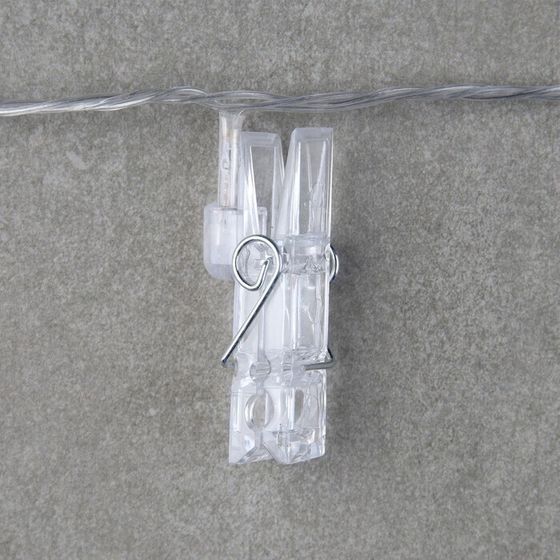 !09 Гирлянда «Нить» 5 м с насадками «Прищепки», IP20, прозрачная нить, 20 LED, свечение мульти (RG/RB), мигание, 220 В