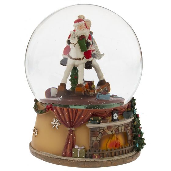 Фигурка декор в стекл шаре &quot;Дед Мороз на лошадке&quot; (муз и вьюга, 3xAAA н/п), D 15 см, L14 W14 H19 см