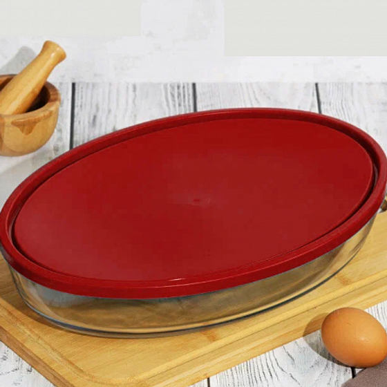Форма для запекания и выпечки с крышкой COOK&STORE XL 3л 35х24х6см овальная с красной крышкой