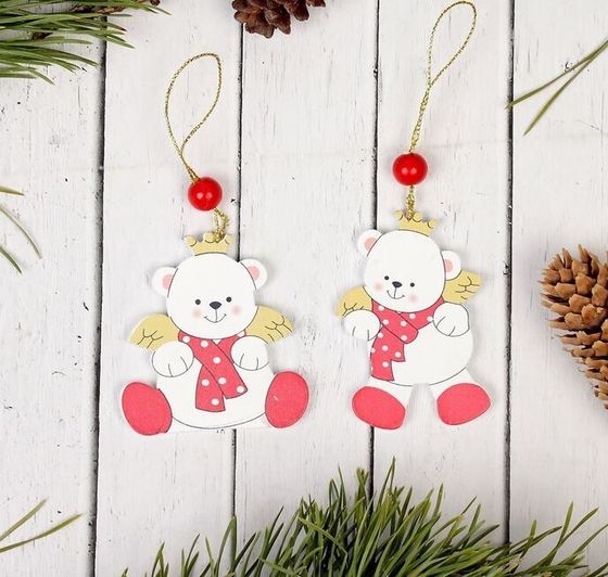 !09 Подвеска новогодняя (набор 6 штук) «Милый медвежонок», 7 см. дизайн МИКС