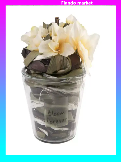 !09 Букет из искусственных цветов и сухоцветов в стекл.чаше / 12.5x12.5x18 см.