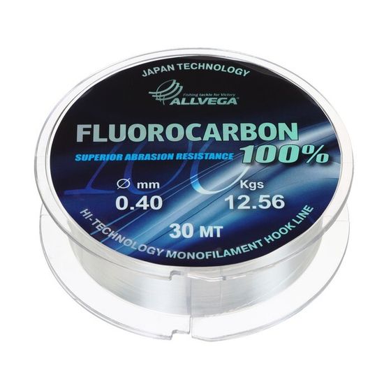 Леска монофильная ALLVEGA FX Fluorocarbon 100%, диаметр 0.40 мм, тест 12.56 кг, 30 м, прозрачная