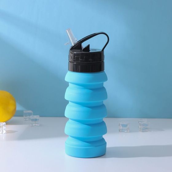 Бутылка для воды складная Доляна «Стоун», 530 мл, 7×21 см, цвет голубой