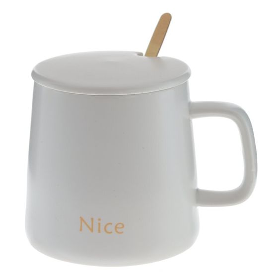 Кружка с крышкой и ложкой, 400 мл, L12 W9 H9 см,дизайн микс