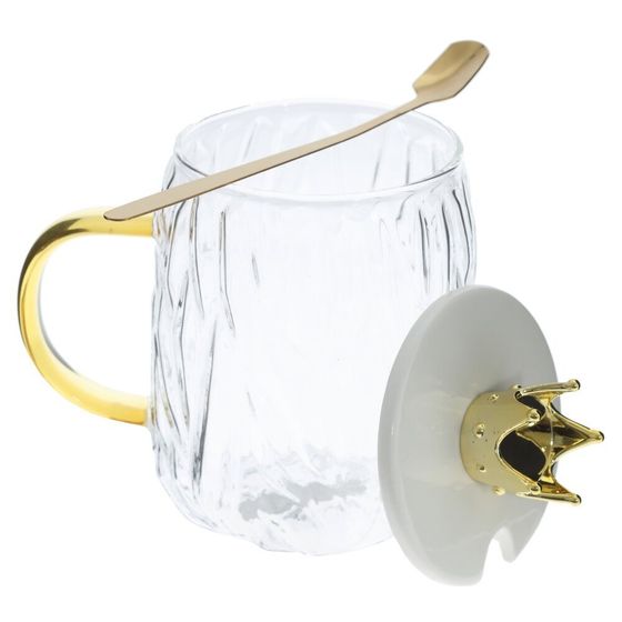 Кружка с крышкой и ложкой, 450 мл, L13 W9 H13,5 см, 3в.