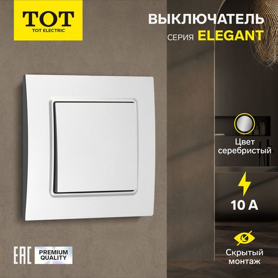 Выключатель проходной TOT Elegant, 10 А, 1 кл., скрытый, серебристый