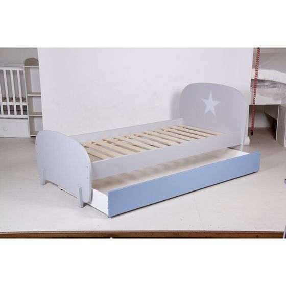 Кровать детская Polini kids Mirum 1915 c ящиком, цвет серый, ящик голубой