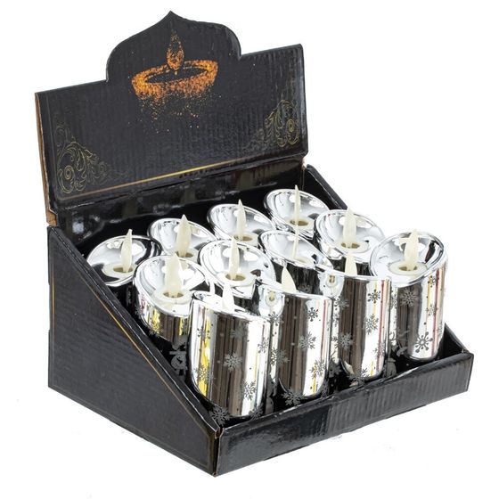 Изделие декоративное Свеча &quot;Серебряный снеговик&quot; (подсвет, LR44 х3шт) L4,7 W4,7 H9 см, блок из 12 шт