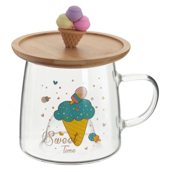 Кружка с крышкой-подставкой, 350 мл, L11 W9 H11,5 см, дизайн микс