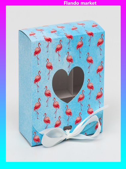 !09 Подарочная коробка (набор 2 штуки) сборная с окном &quot;Фламинго на голубом&quot; 11,5 х 11,5 х 5 см.