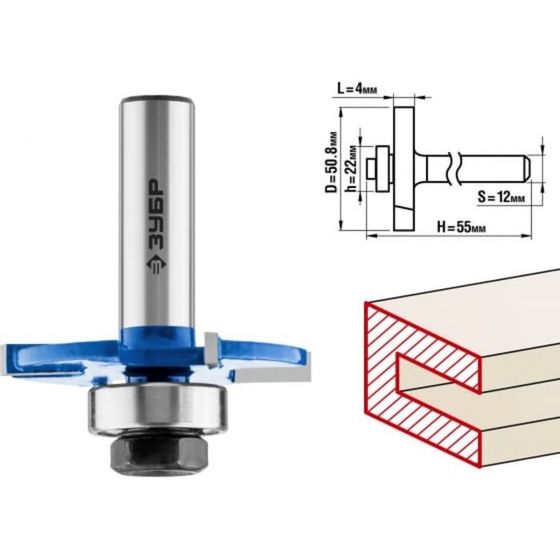 Фреза горизонтально-пазовая ЗУБР 28757-50.8-4-12, , хвостовик d = 12 мм, 50.8 x 4 мм