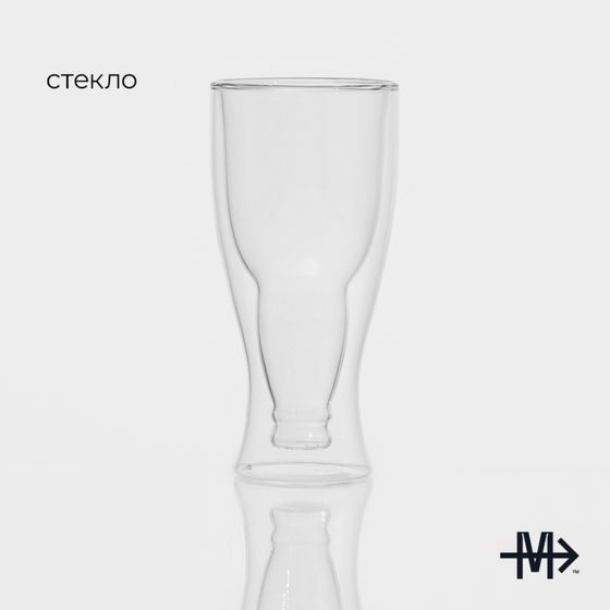 !09 Пивной бокал «Дуо», 400 мл, 8.5×8.5×18 см, с двойными стенками, стекло, прозрачный