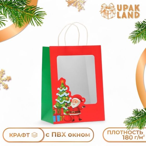 Пакет подарочный новогодний с окном &quot;Дед Мороз&quot; 30 х 22 х 14 см.
