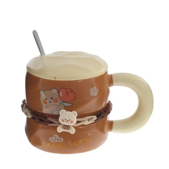 Кружка с крышкой и ложкой, L8,8 W8,8 H8,5 см, дизайн микс