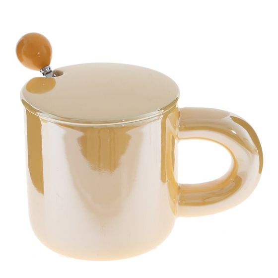 Кружка с крышкой и ложкой, 300 мл, L14 W9 H11 см, 4в.