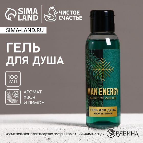 Гель для душа ЧИСТОЕ СЧАСТЬЕ MAN ENERGY, 100 мл, аромат хвои и лимона, Новый Год