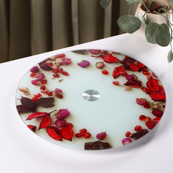 Подставка стеклянная для торта вращающаяся Доляна «Розы в шоколаде», d=32 см ㅤ