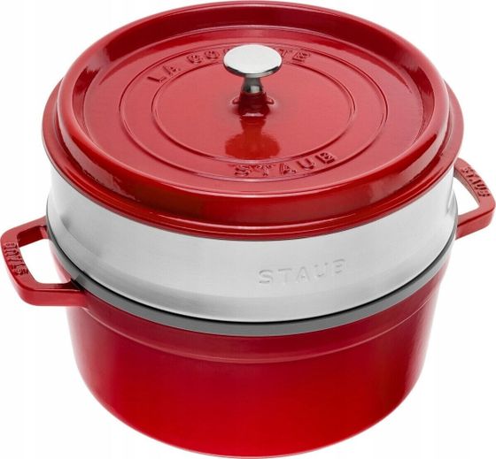 STAUB Garnek żeliwny okrągły z wkładem Staub - 3.8 ltr, Czerwony