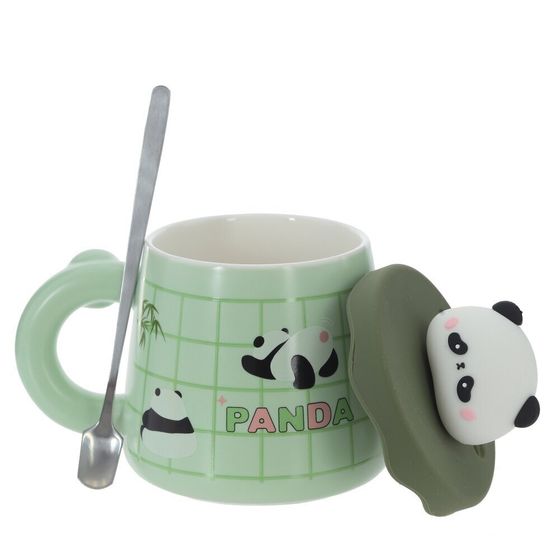 Кружка с крышкой и ложкой, 420 мл, L14 W10 H12,5 см