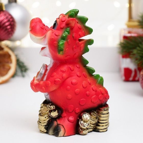 !09 Копилка &quot;Дракончик с рублем&quot; красная, 6,5х7х10 см.