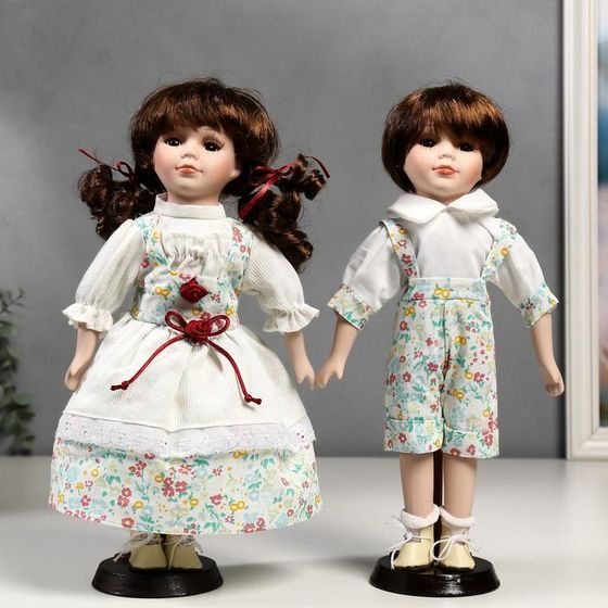 Кукла коллекционная парочка набор 2 шт &quot;Стася и Егор в нарядах в цветочек&quot; 30 см