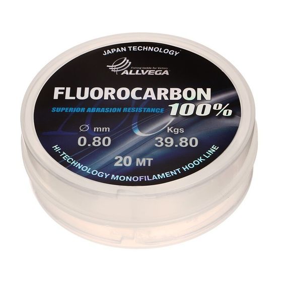 Леска монофильная ALLVEGA FX Fluorocarbon 100%, диаметр 0.80 мм, тест 39.8 кг, 20 м, прозрачная