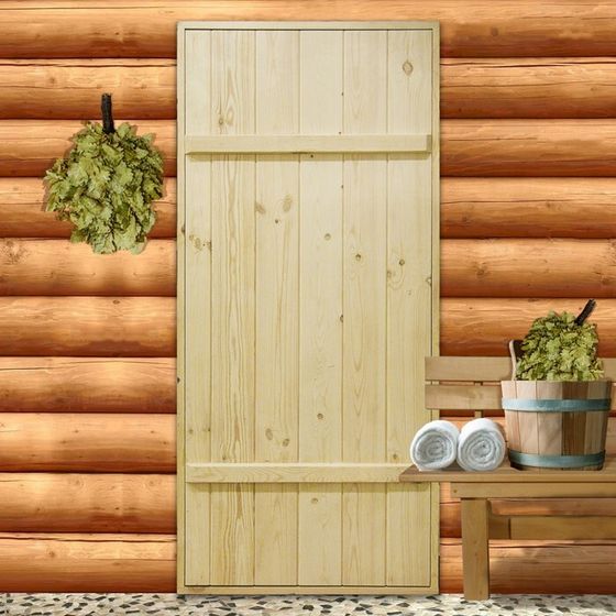 Дверной блок для бани, 180×70см, из сосны, на клиньях, массив, &quot;Добропаровъ&quot;