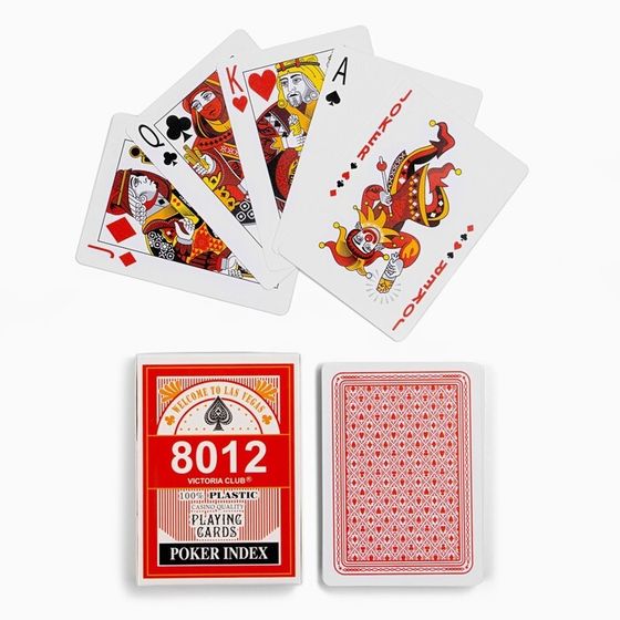 Карты игральные пластиковые &quot;8012&quot;, 54 шт, 28 мкм, красные, 6.3 х 8.8 см
