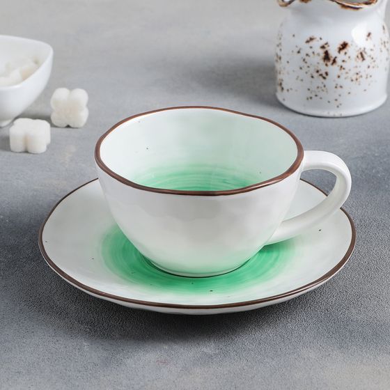 Чайная пара Доляна «Космос», чашка 250 мл, блюдце d=16 см, цвет зелёный