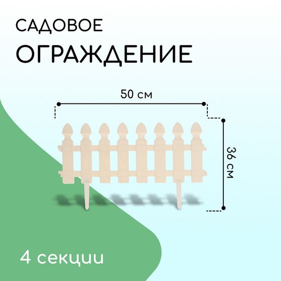 Ограждение декоративное, 30 × 200 см, 4 секции, пластик, белое, «Штакетник»