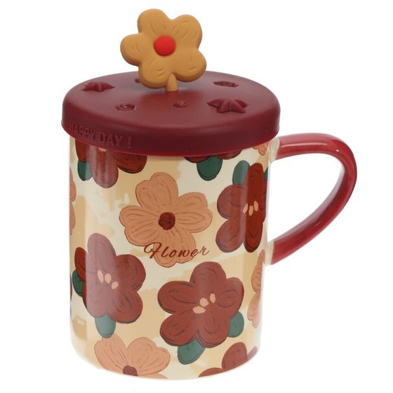 Кружка с крышкой, 400 мл, L12 W8,5 H12,5 см, дизайн микс