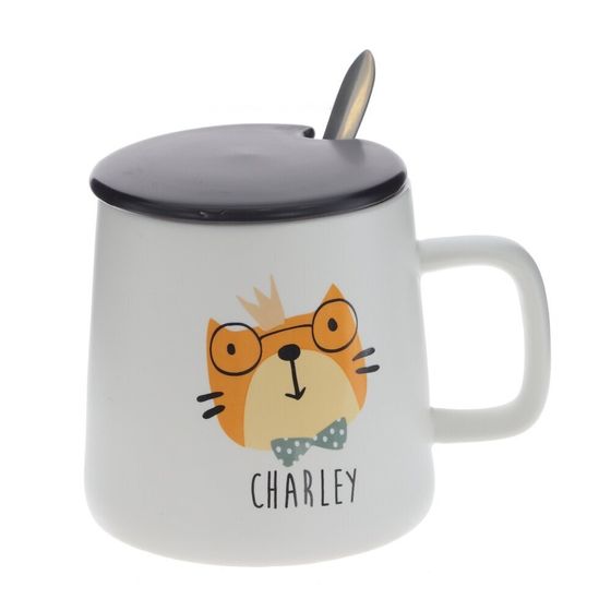 Кружка с крышкой и ложкой, 400 мл, L12 W9 H9 см