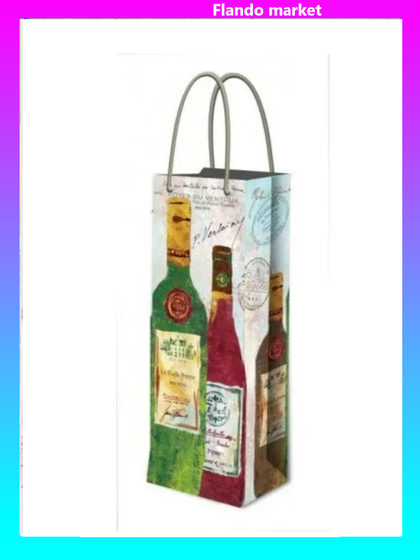 !Пакет бумажный для бутылки " Бутылка вина" 8*36*8 см., с ламинацей