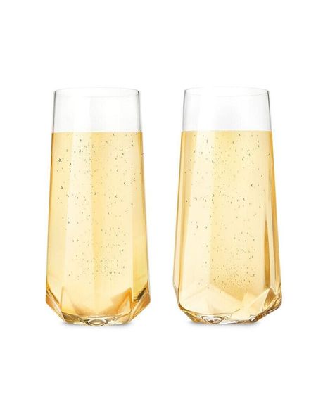 Raye Faceted Crystal Champagne Flutes, Set of 2, 10 Oz