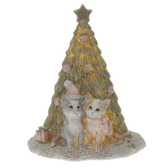 Фигурка декоративная с подсветкой "Кошечки и ёлка", L13,5 W11 H17 см