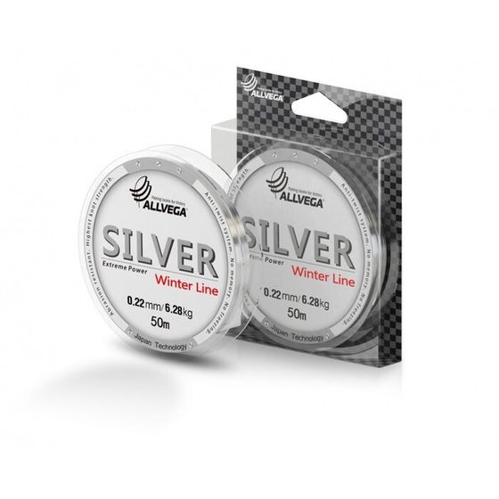 Леска монофильная ALLVEGA Silver, диаметр 0.22 мм, тест 6.28 кг, 50 м, серебристая