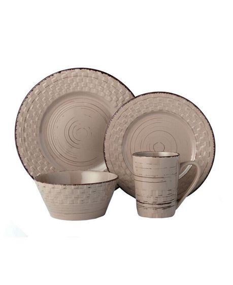 16 Piece Distressed Weave Dinnerware Set, Service for 4