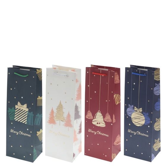 Пакет подарочный (бумага 210г/м2, блок 12шт), L12 W9 H35 см, 4в.