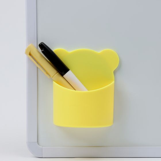 Магнитная универсальная подставка для маркеров и губок &quot;Мишка&quot; жёлтый цвет 4х9х10см