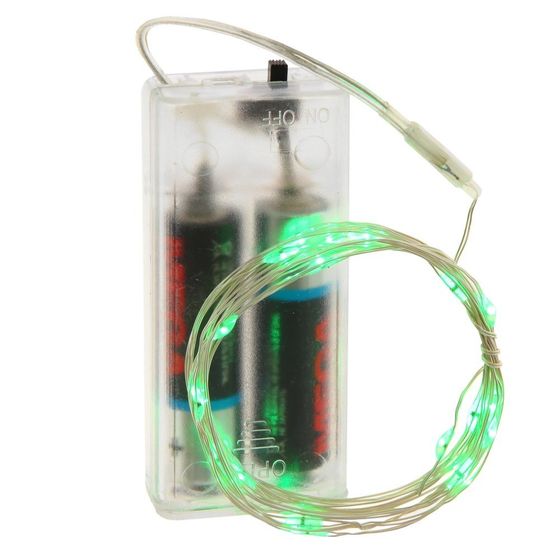 Электрогирлянда (2xAA, н/п, 20 зел LED, 1 реж свеч,серебр шнур), L200 W0,1 H0,2 см