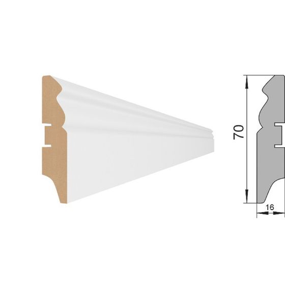 Напольный плинтус МДФ  70E 2000х70х16 Белый